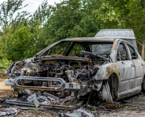 fire damaged car